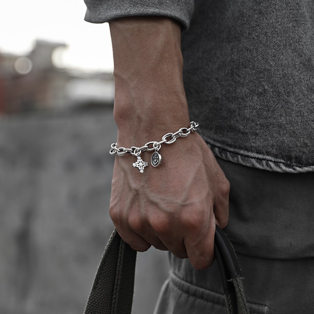 Unique Distressed Anchor Chain Bracelet For Men In Sterling Silver