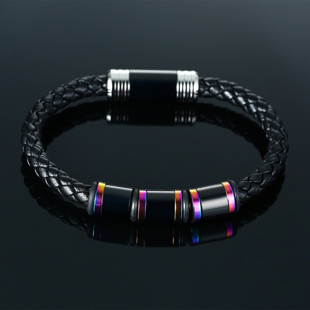Unique Rainbow Leather Strap Bracelet For Men