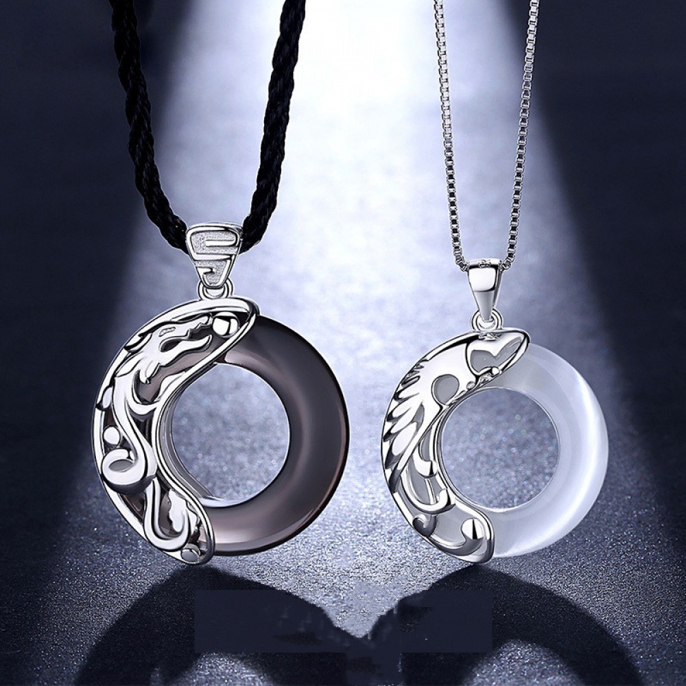 Personalized Obsidian Ring Necklace For Couples In 925