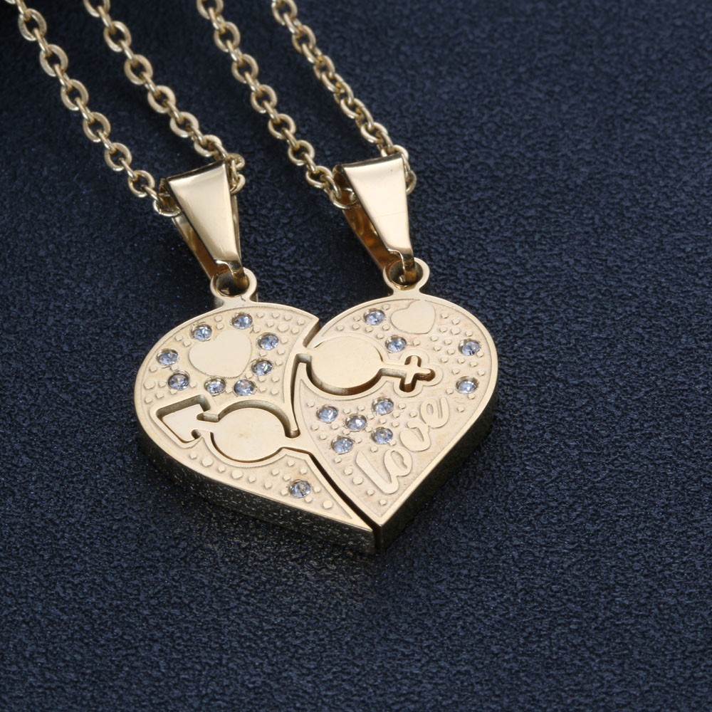 Engravable Cute Matching Heart  Couples  Necklaces In Titanium
