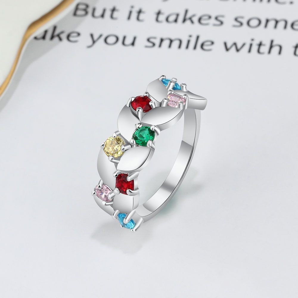 Affordable Silver Family Round Cut 8 Stones Birthstone Ring In Sterling ...