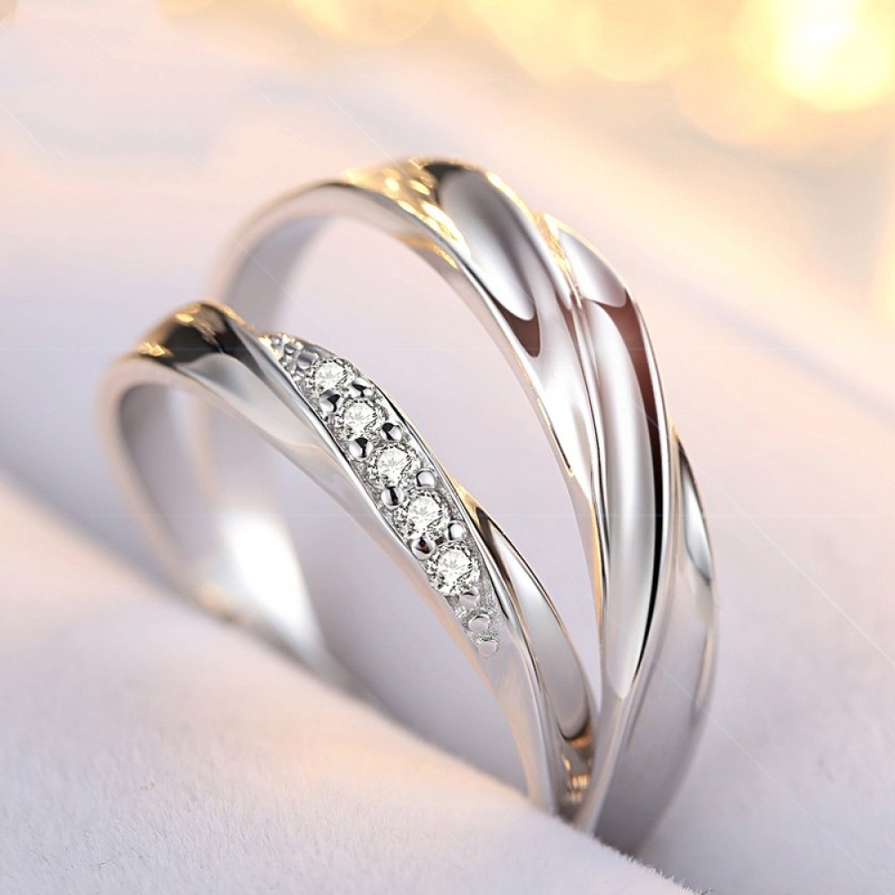 White Gold Plated Simple Promise Rings For Couples In 925