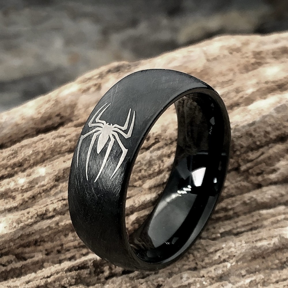 Engravable Black Spiderman Tungsten Wedding Ring For Men