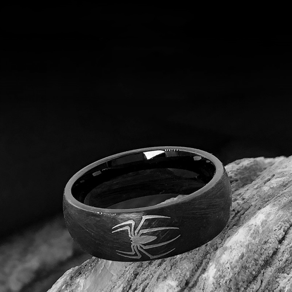 Engravable Black Spiderman Tungsten Wedding Ring For Men