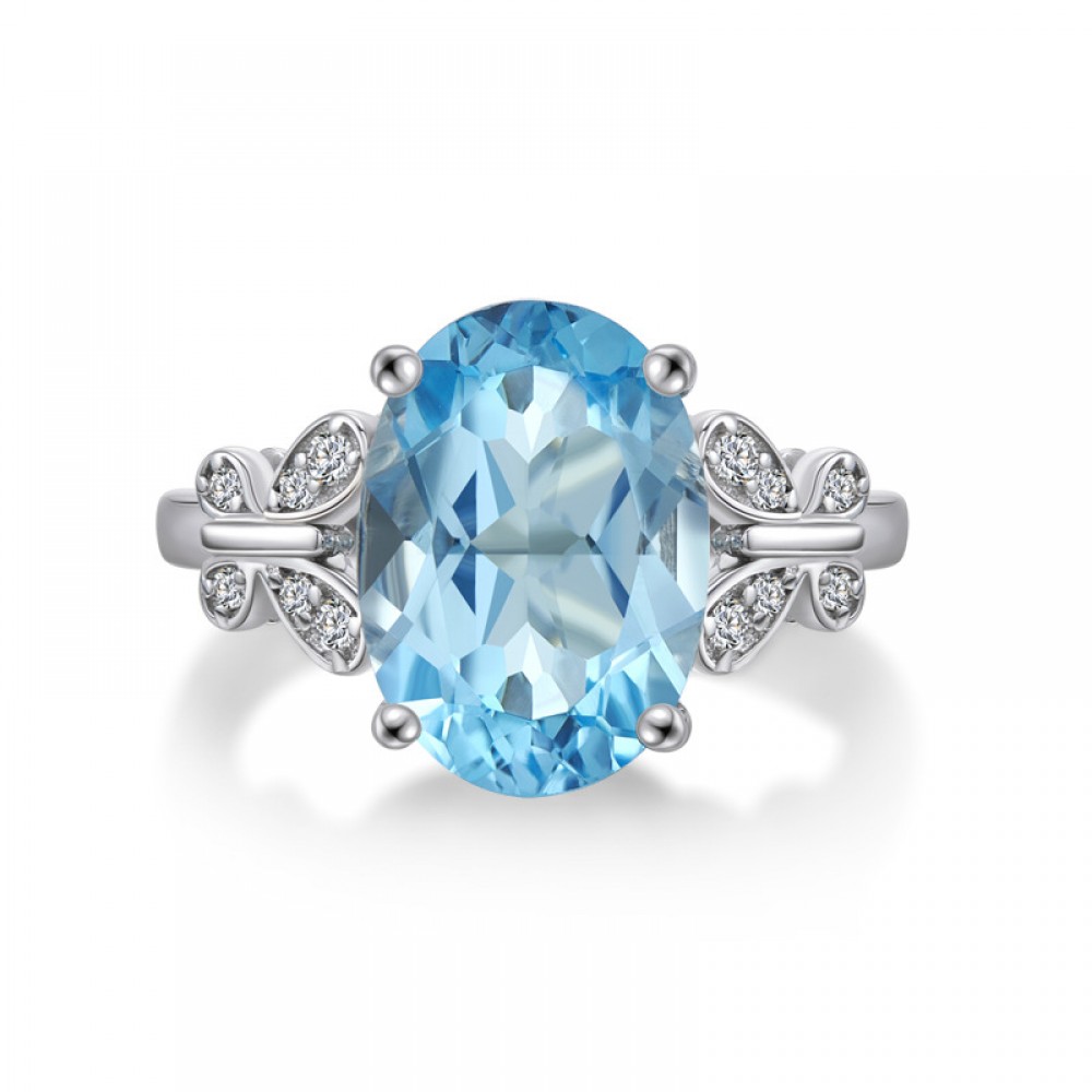 Engravable Solitaire Blue Topaz Promise Ring For Women In Silver