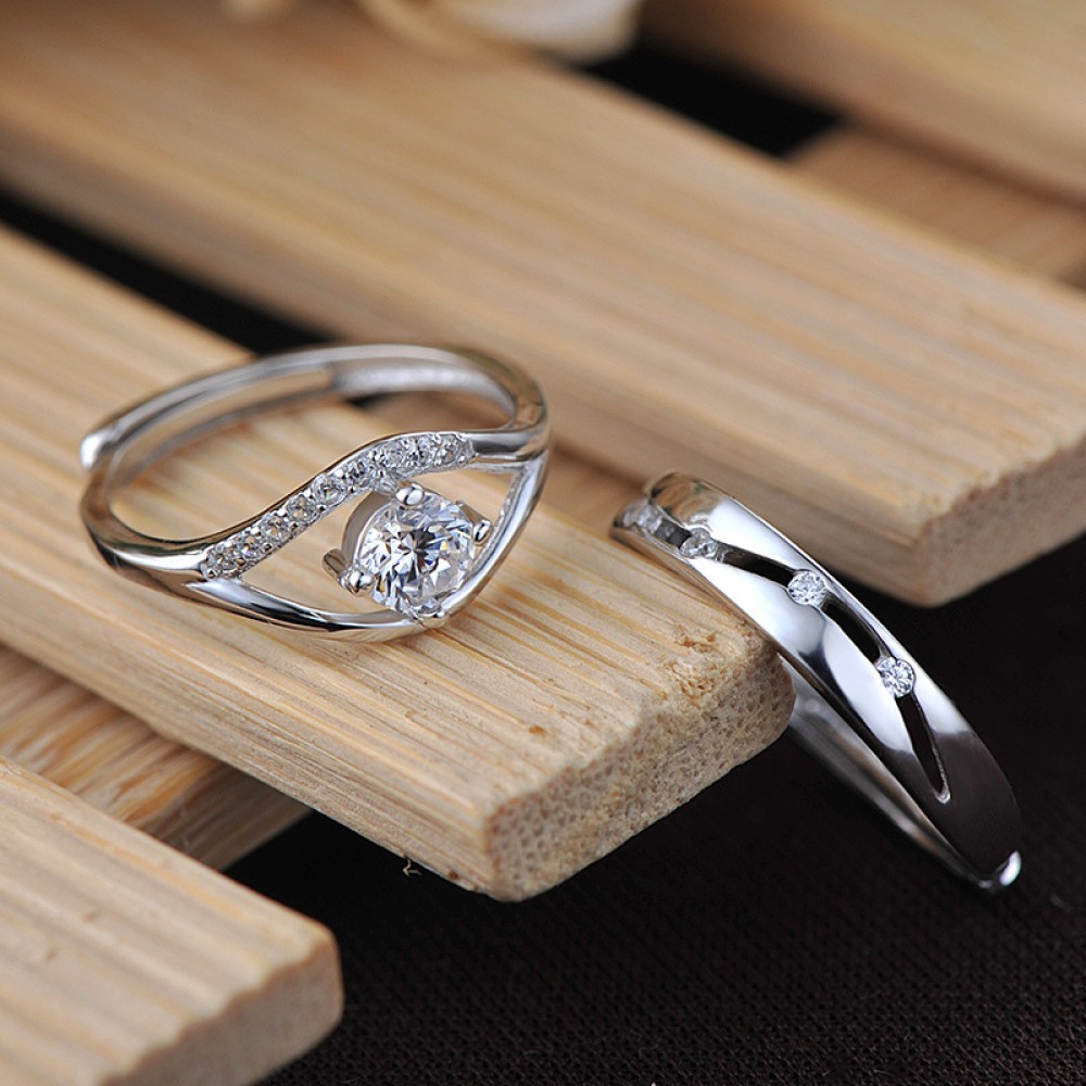 Adjustable CZ Promise Rings  For Couples In 925 Sterling Silver